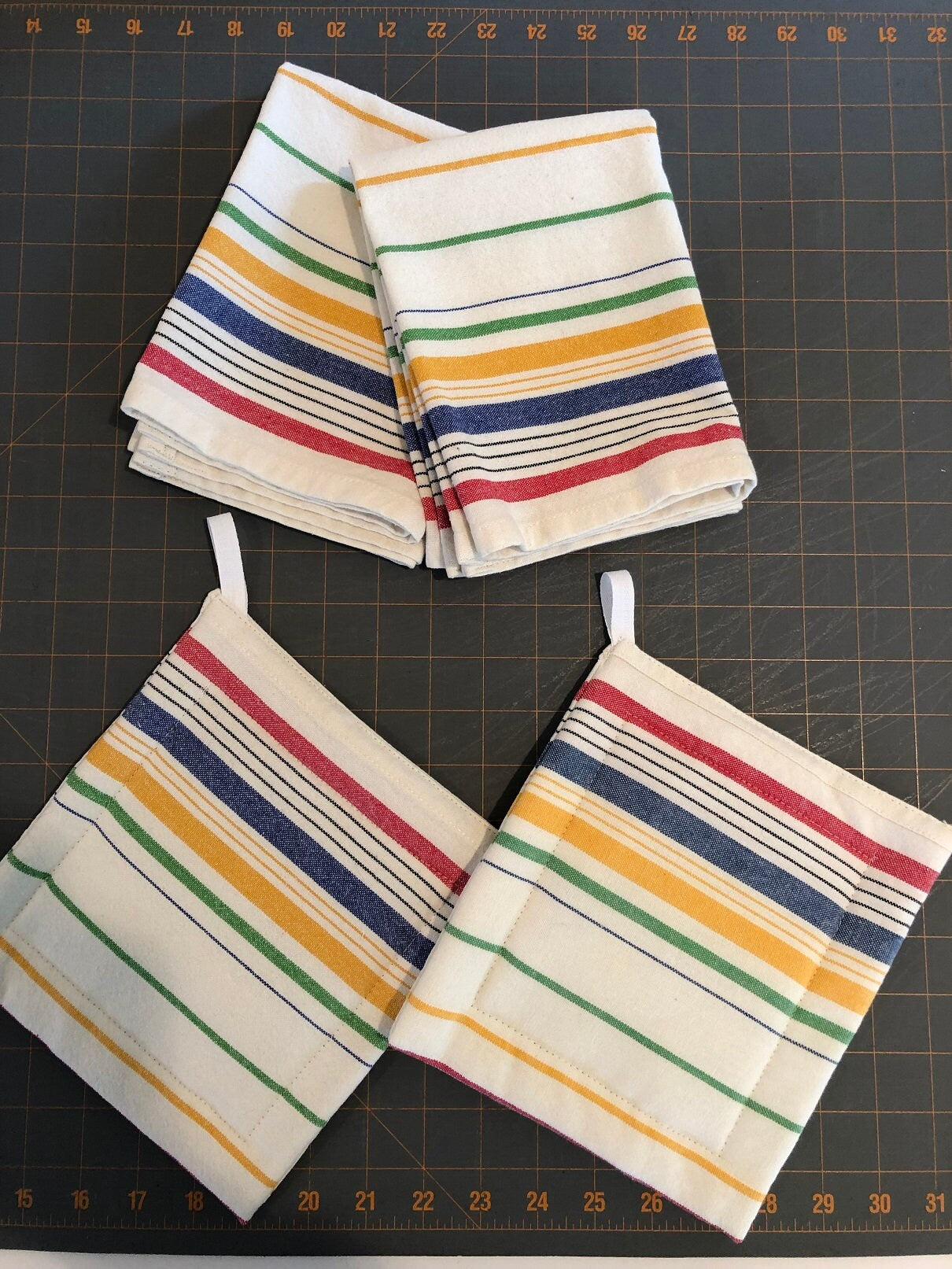 Cherry Stripe Hot Pads Insulated 100% Cotton Moda Fabric//Kitchen//Housewarming