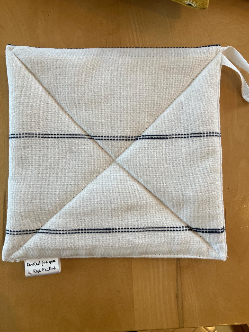 Pinstripe Cotton Tea Towel, White and Navy Blue
