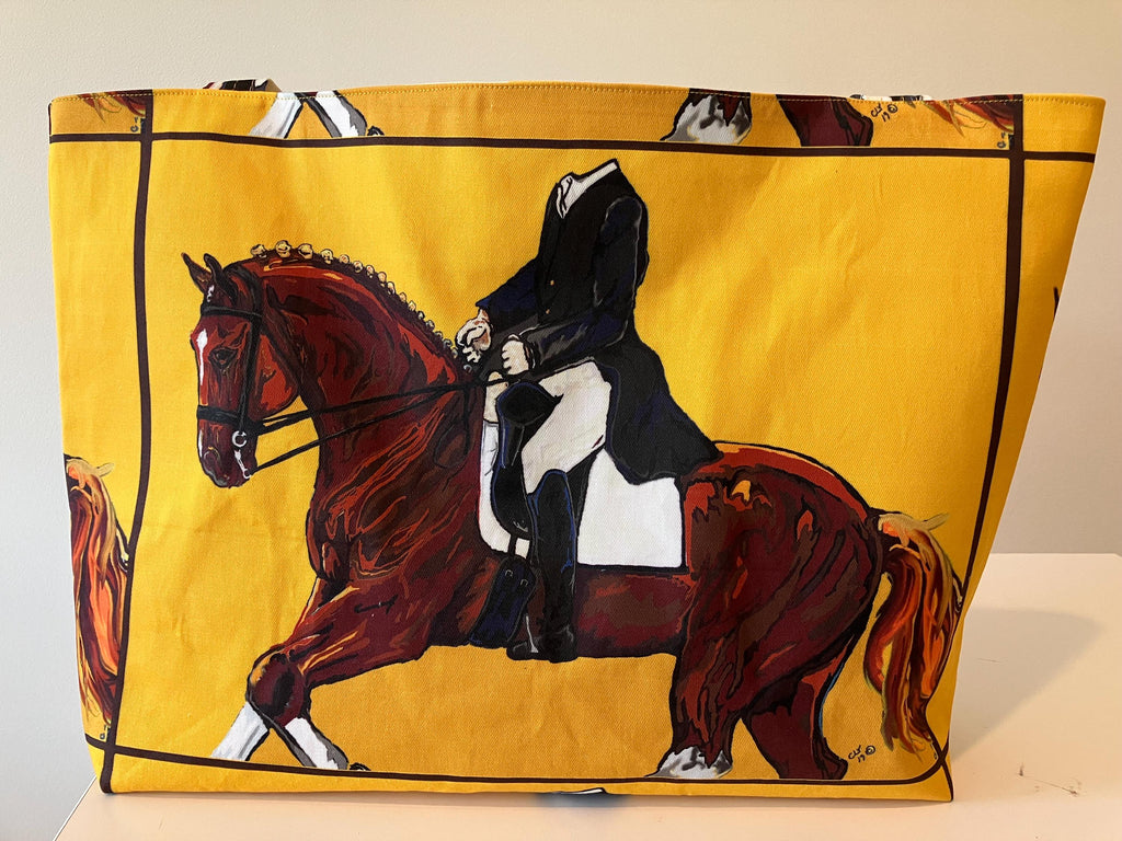 Horse & Rider//Dressage Tote Bag//Gold Brown Black//Shopper//Equestrian Bag//Zipper-closure