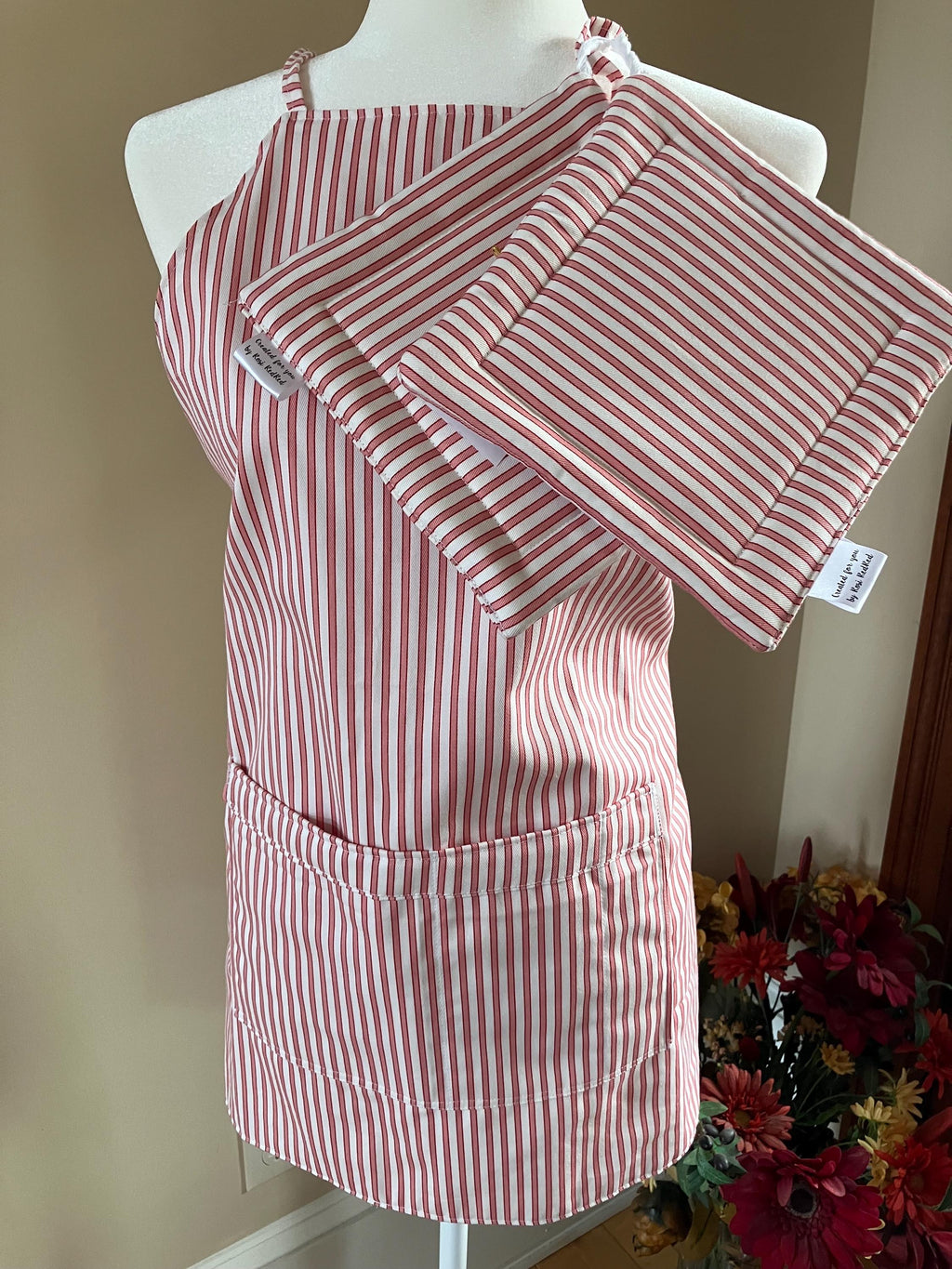 Railroad Stripe Ticking Apron + matching Hot Pads