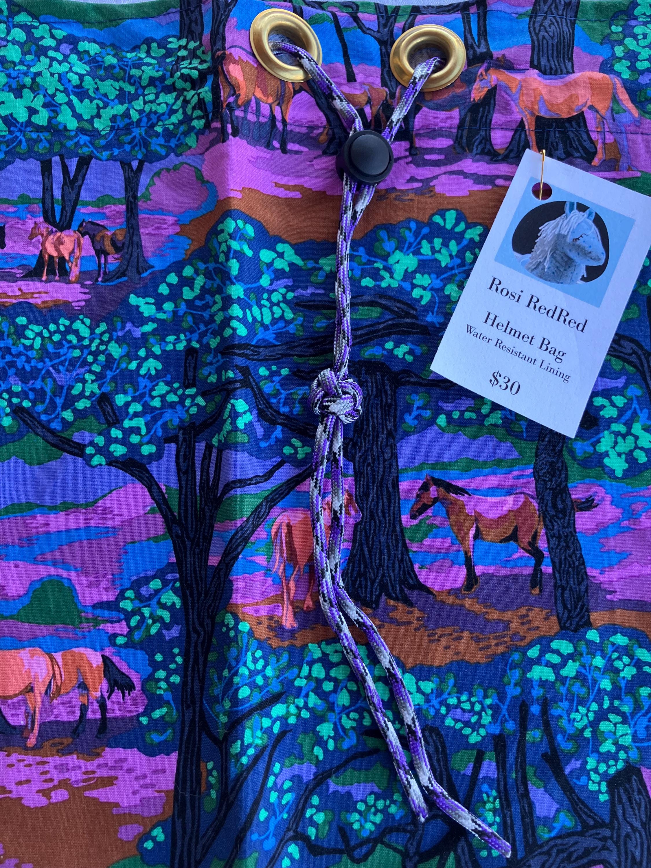 Equestrian Helmet Bags//Neon Forest Horses//Drawstring Bag//waterproof lining