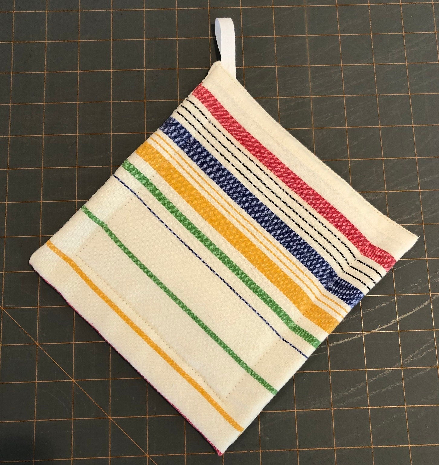 Cherry Stripe Hot Pads Insulated 100% Cotton Moda Fabric//Kitchen//Housewarming