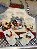 Chickens in the Farmyard Apron and Matching Oven Mitts