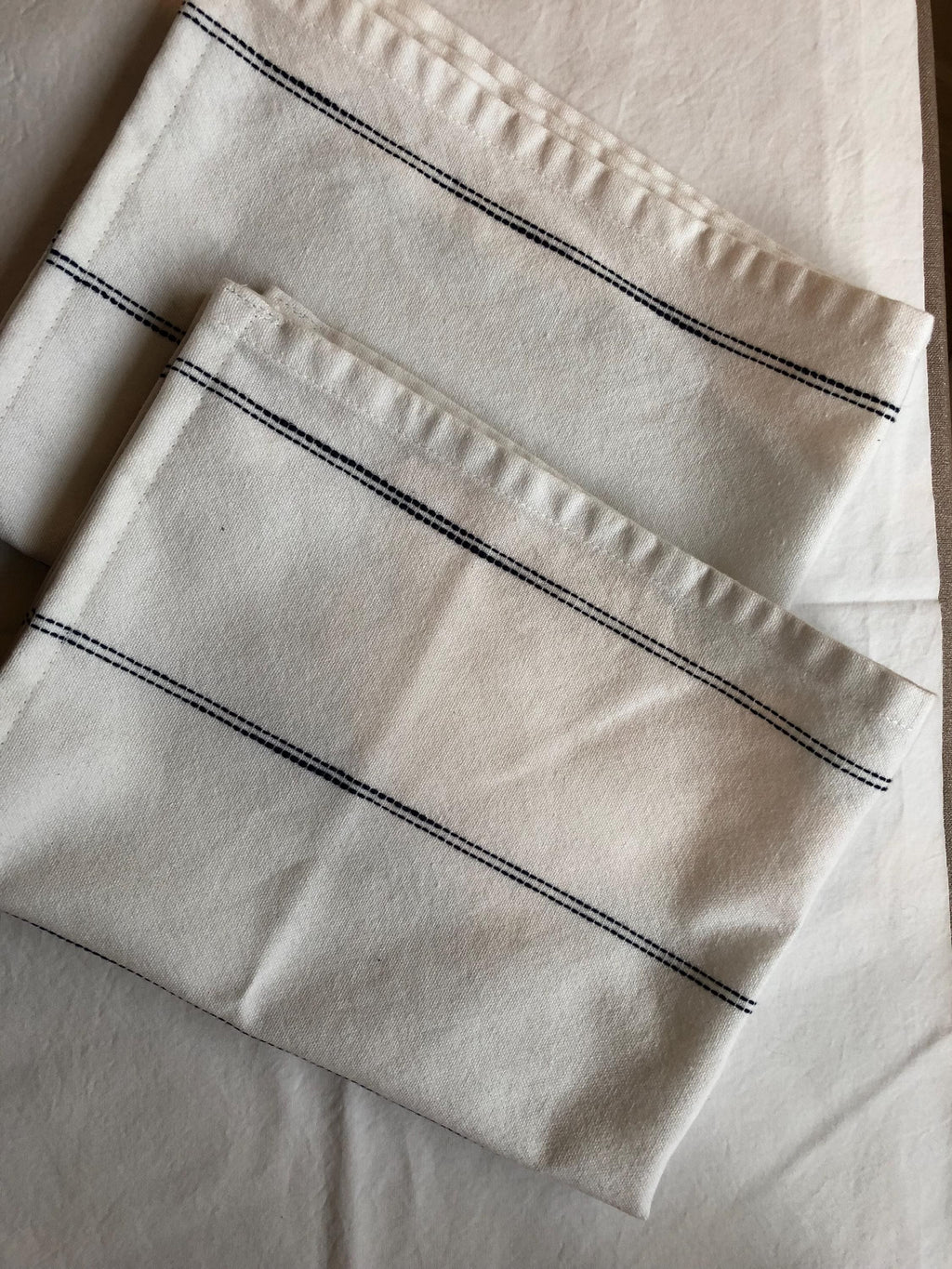 Pinstripe Cotton Tea Towel, White and Navy Blue