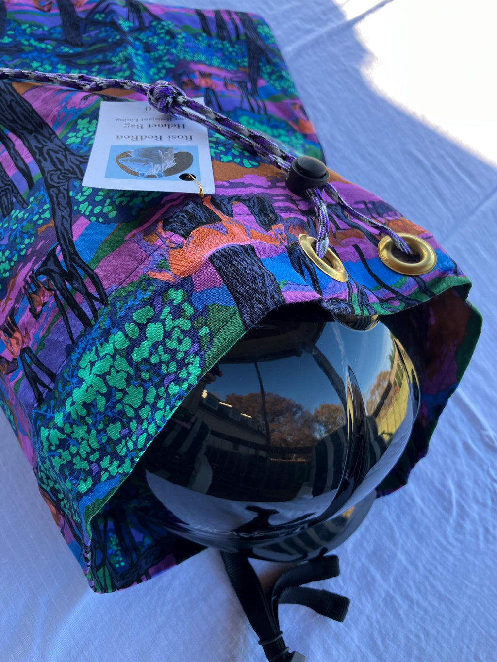 Equestrian Helmet Bags//Neon Forest Horses//Drawstring Bag//waterproof lining
