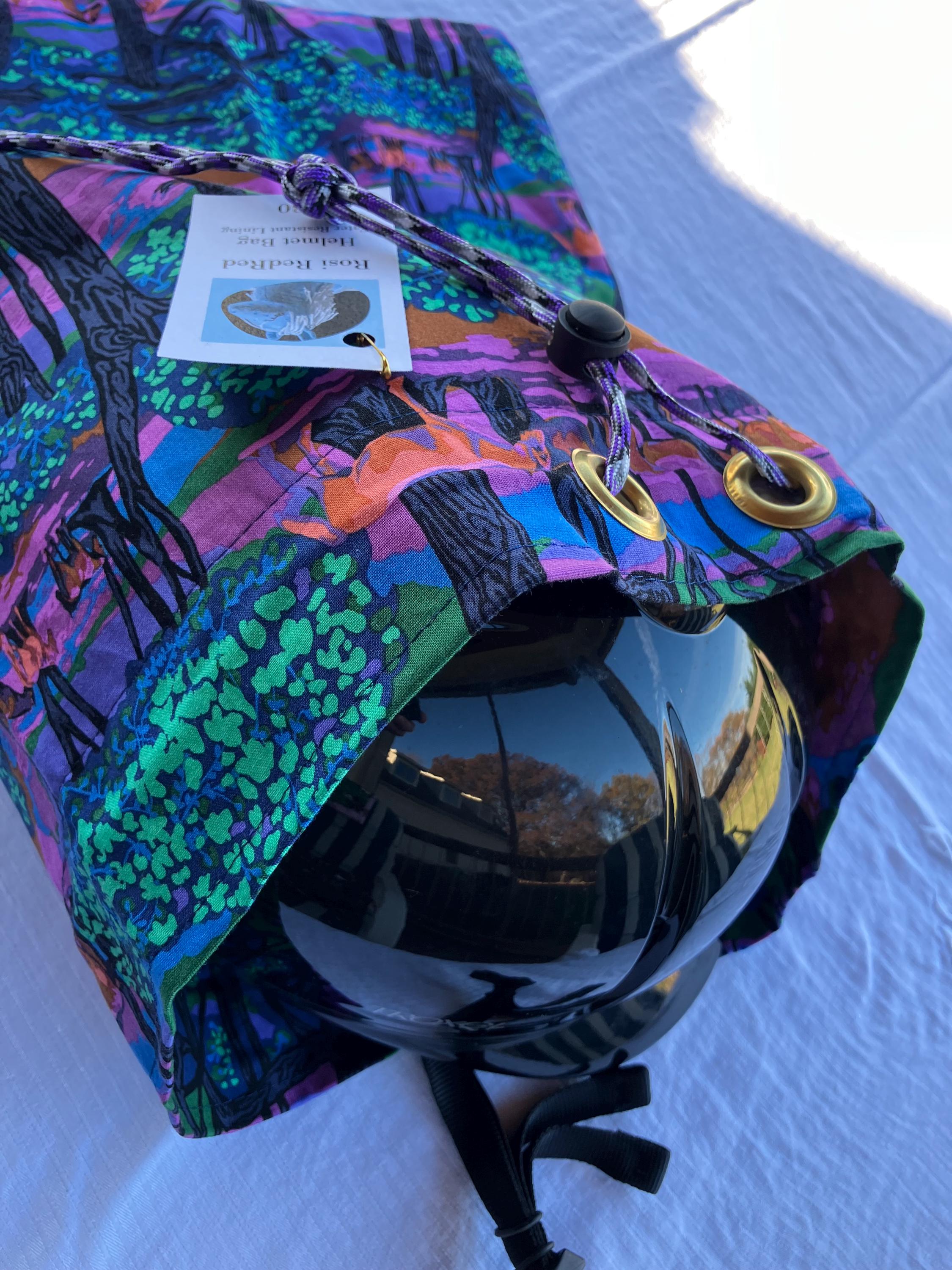 Equestrian Helmet Bags//Neon Forest Horses//Drawstring Bag//waterproof lining