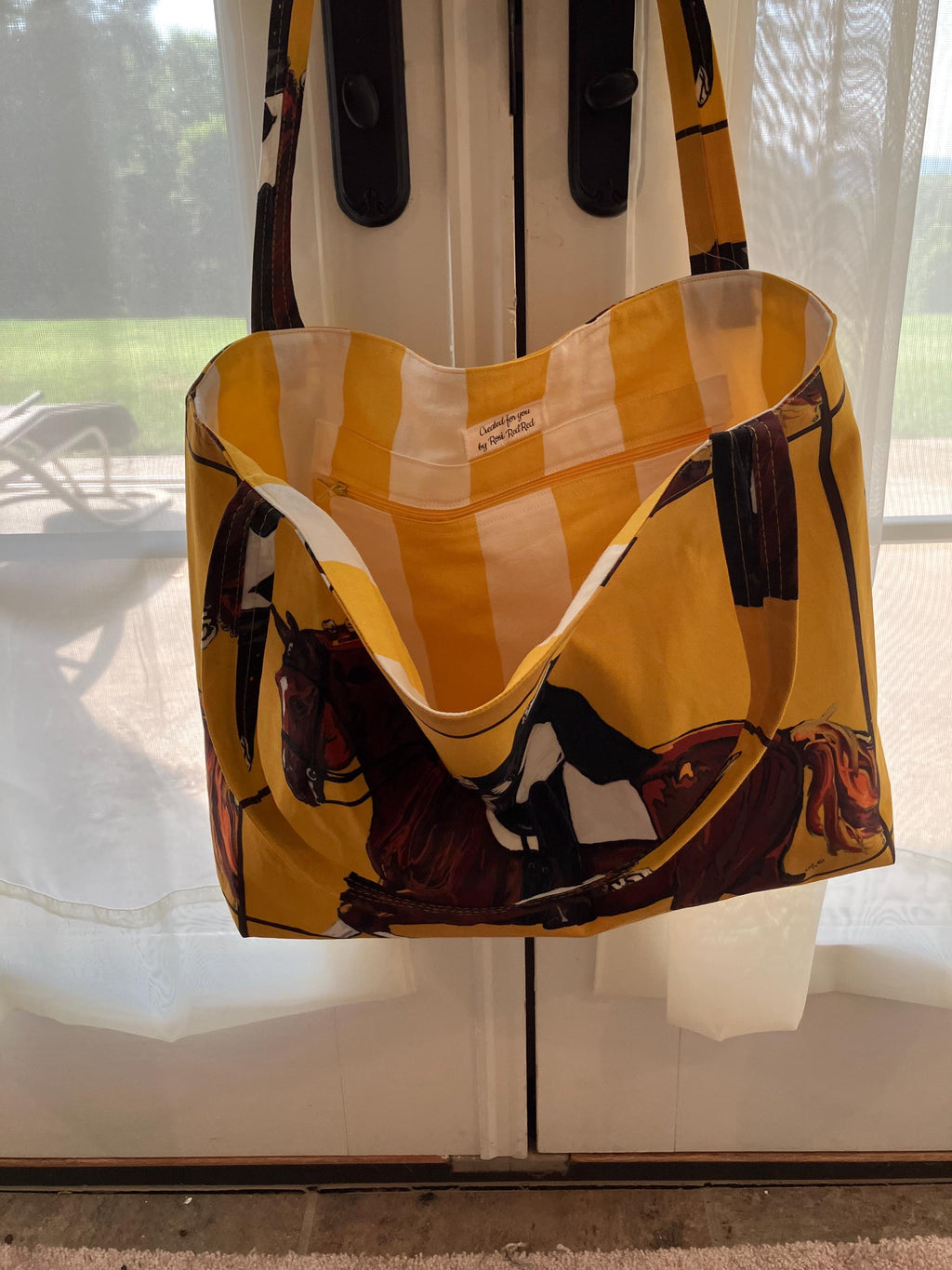 Horse & Rider//Dressage Tote Bag//Gold Brown Black//Shopper//Equestrian Bag//Zipper-closure