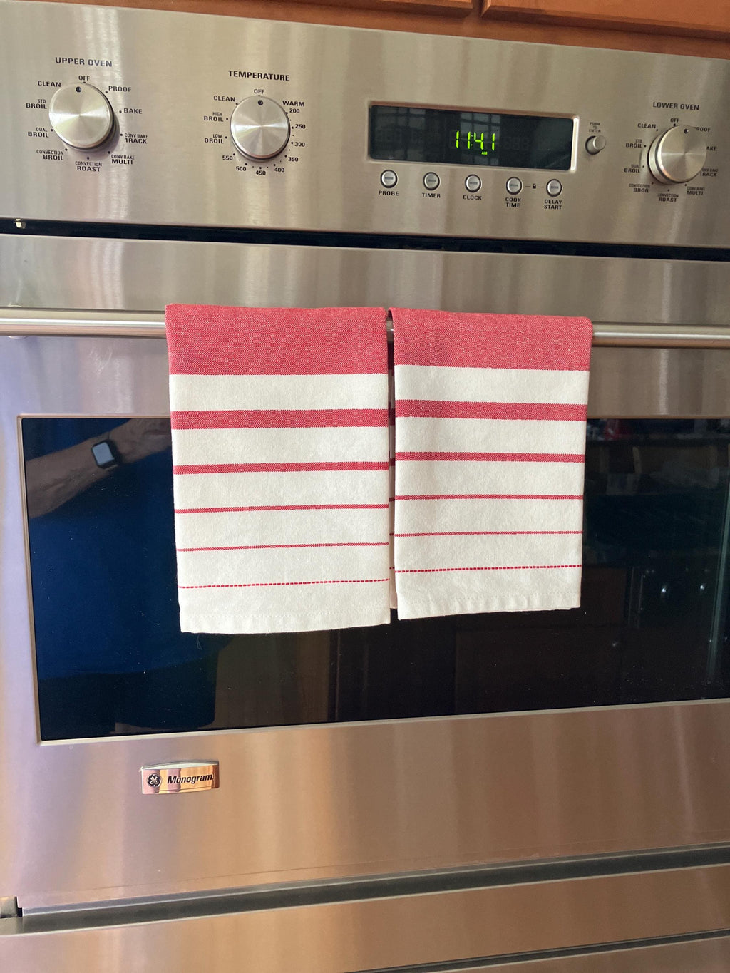 Red and Cream Striped Towels//Moda 100% Cotton Kitchen Towels//tea towel//dish towel//kitchen gift//housewarming/