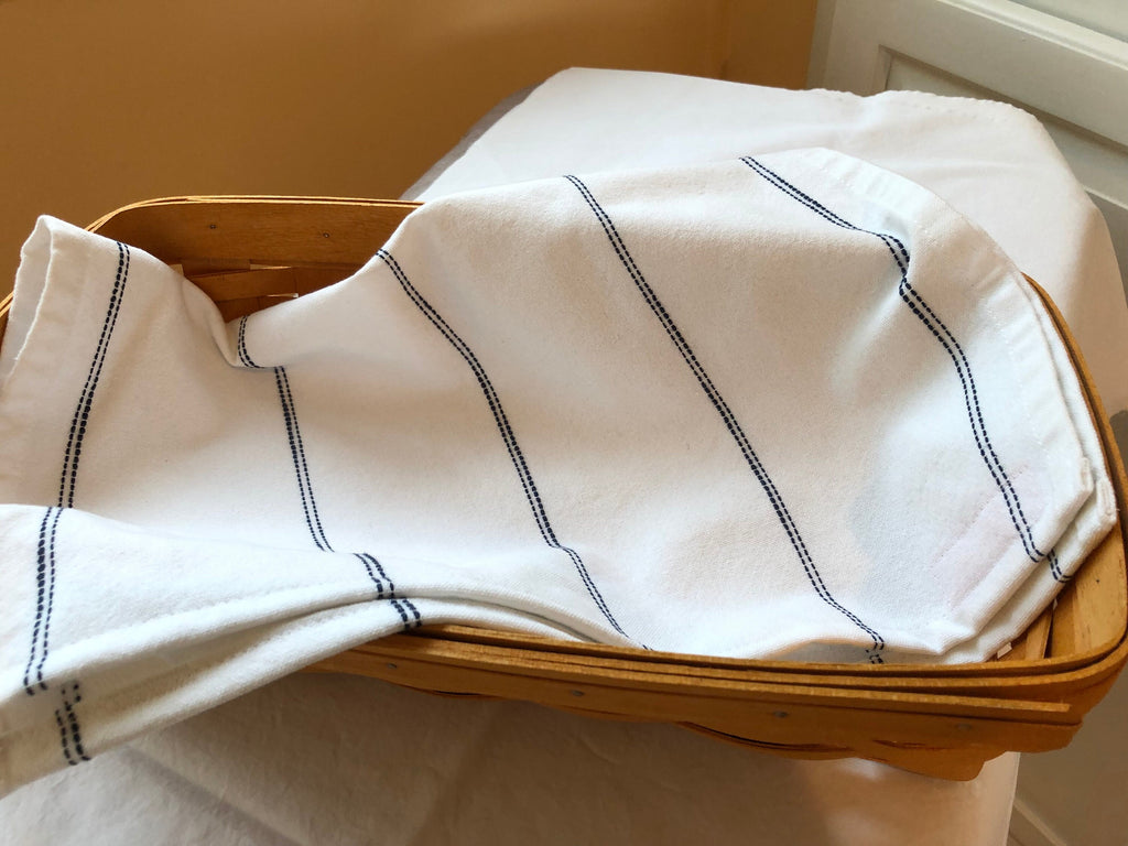 Pinstripe Cotton Tea Towel, White and Navy Blue