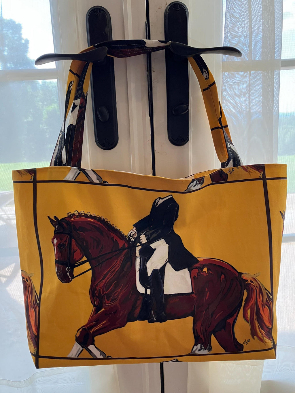 Horse & Rider//Dressage Tote Bag//Gold Brown Black//Shopper//Equestrian Bag//Zipper-closure
