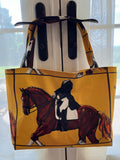 Horse & Rider//Dressage Tote Bag//Gold Brown Black//Shopper//Equestrian Bag//Zipper-closure