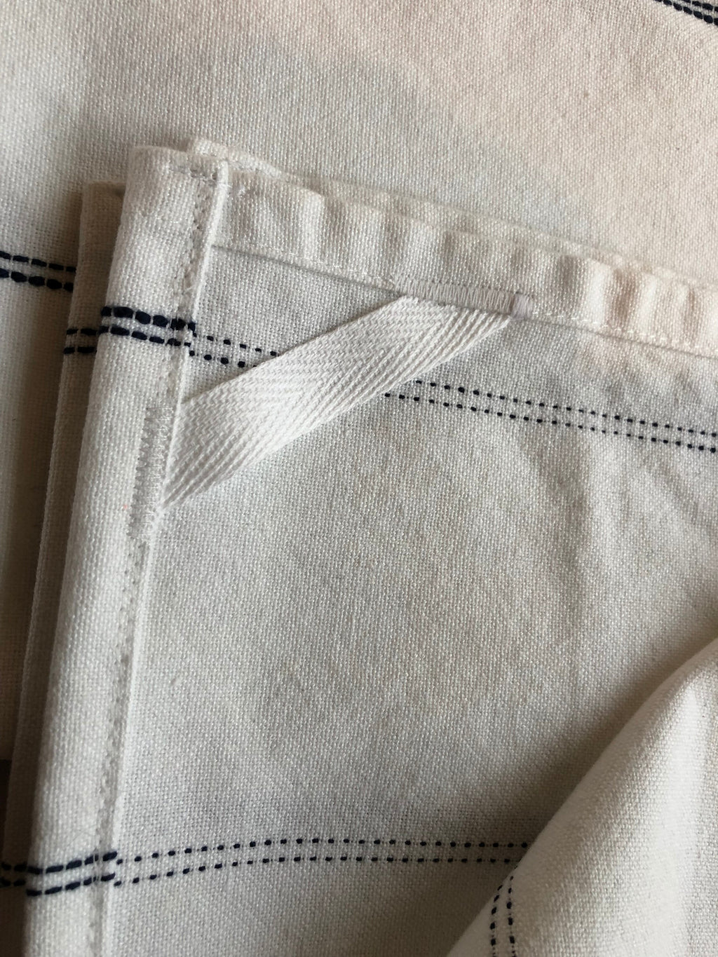 Pinstripe Cotton Tea Towel, White and Navy Blue